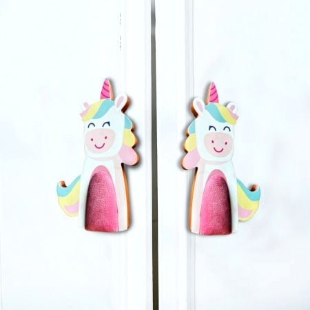 Handcrafted Acacia Wood Unicorn Fabric Handle Pair